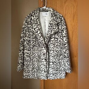 Black & White Animal Print Faux Fur Coat